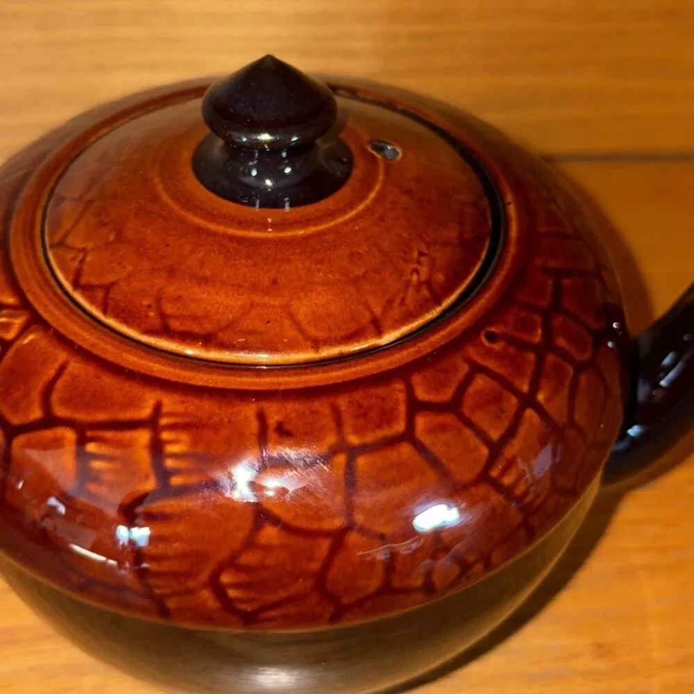 Vintage Teapot “Brown Betty” Style Glazed Ceramic Lidded made in England